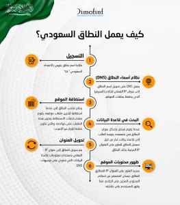 انفوجرافيك لشرح كيف يعمل النطاق السعودي أو طريقة عمل النطاق السعودي بطريقة بسيطة وسهلة